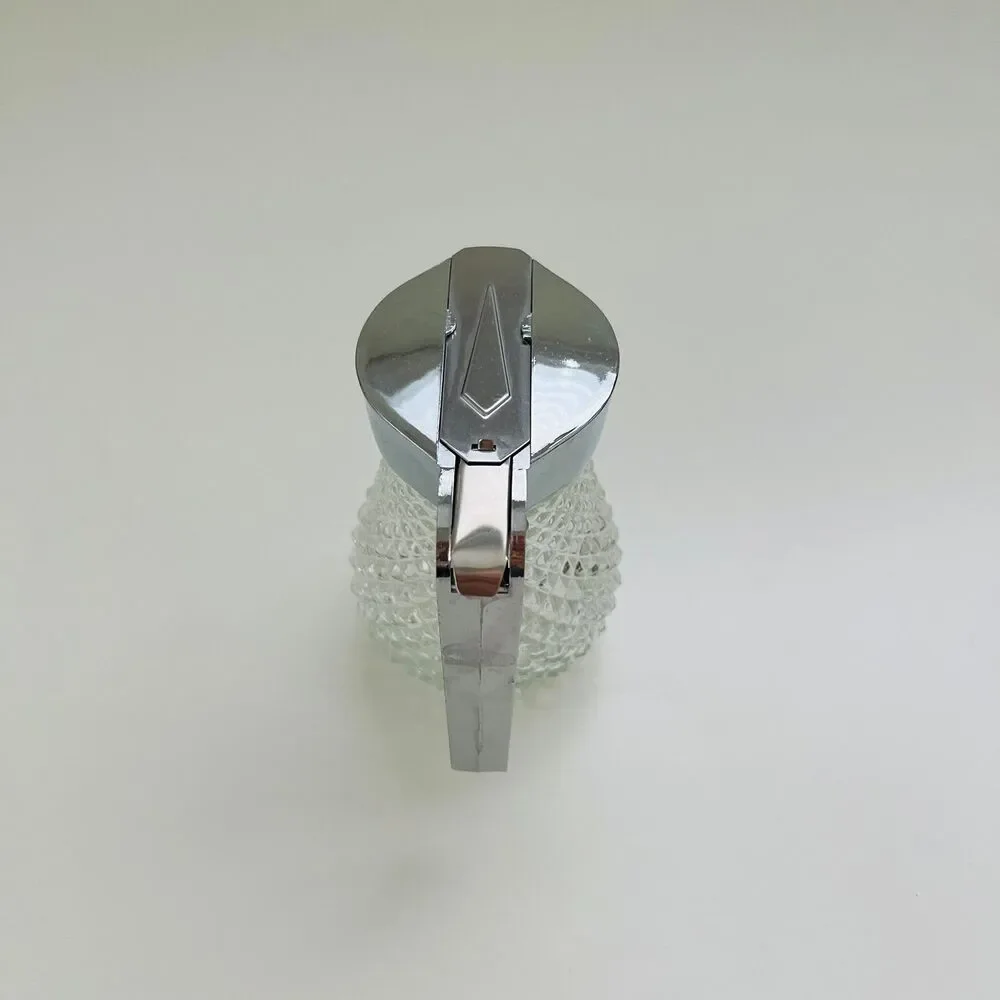 Vintage Diamond Point Glass Syrup Dispenser With Chrome Plated Lid Hinged Lever